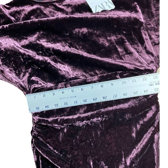 ZARA Burgundy Velvet Midi Dress Flutter Sleeve Holiday Cocktail Size S - Picture 8 of 13